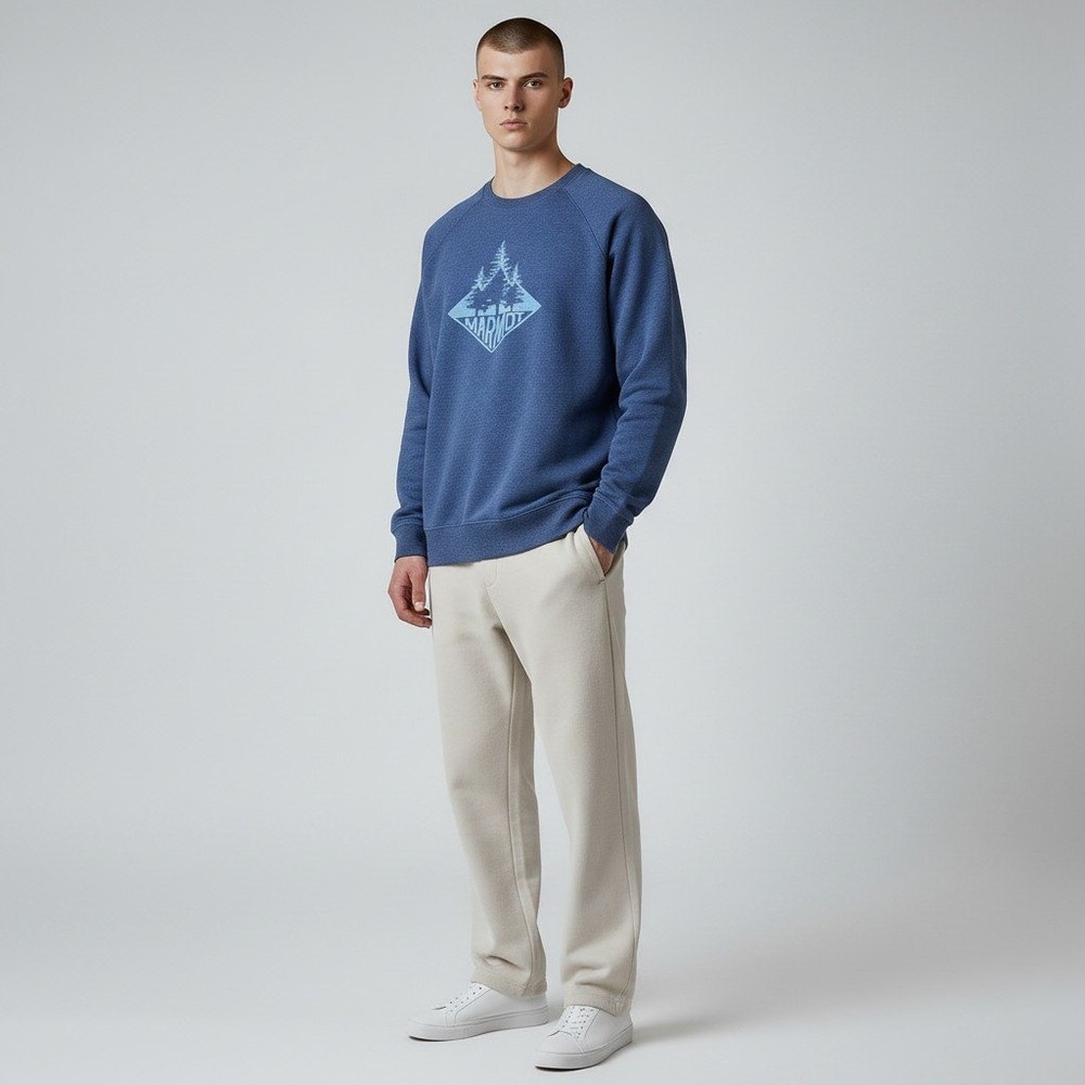 Marmot Sweatshirt Medium Blue Heathered Graphic Raglan Crewneck Fleece